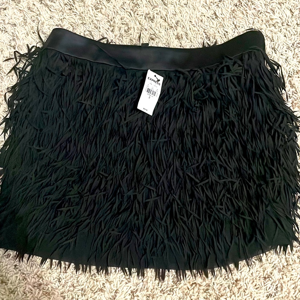 Express Black Fringy Mini Skirt